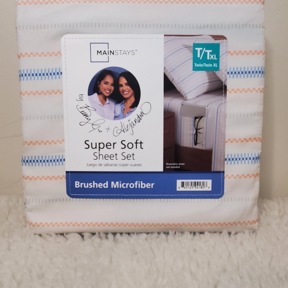Mainstays Super Soft Sheet Set - Twin XL, White and Orange